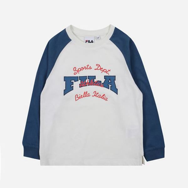 Fila School Crew Neck L/S Boy's T-Shirts - White/Blue,NZ 650-81574